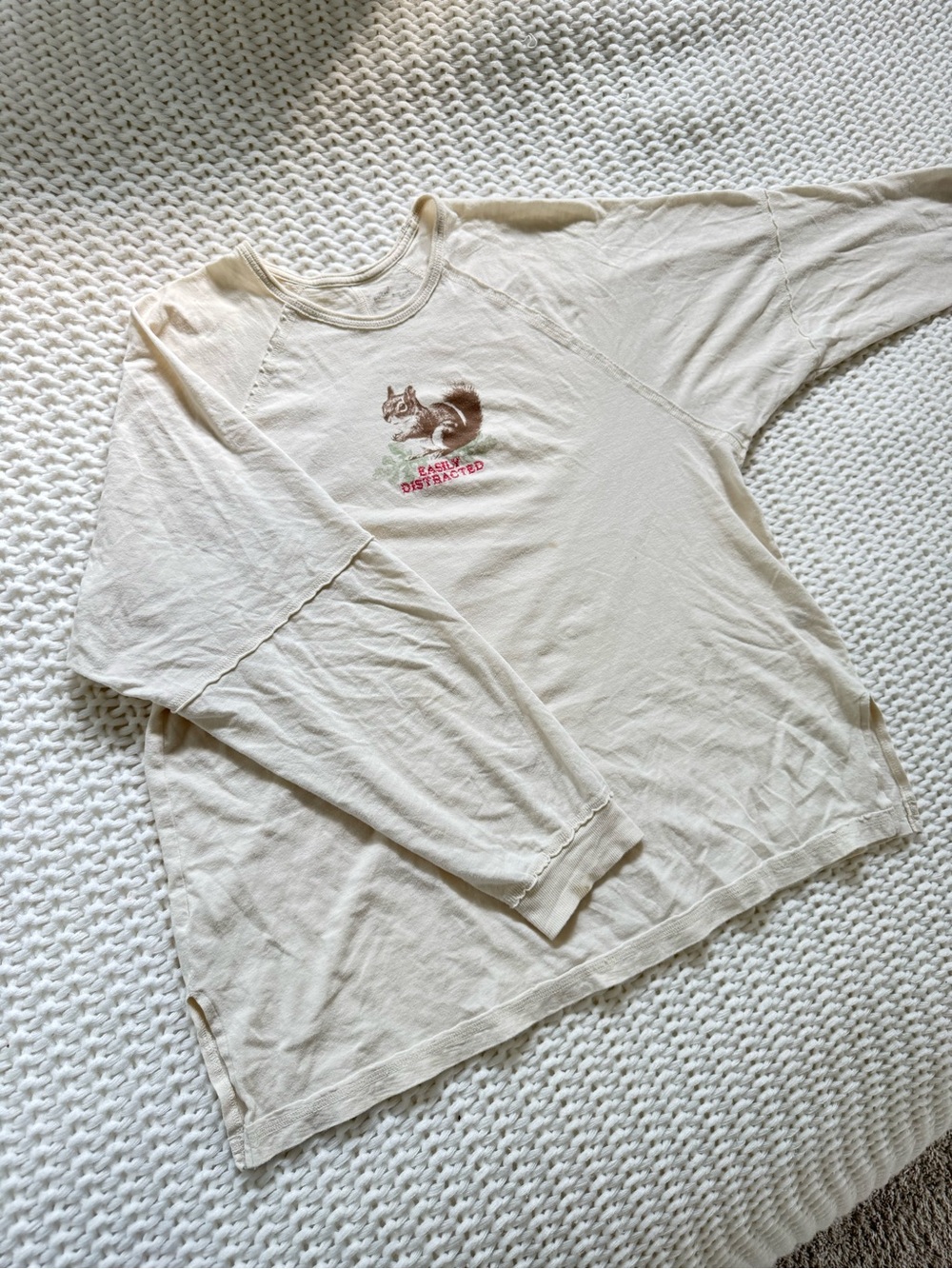 aerie Cream Long Sleeve Tee with Squirrel
